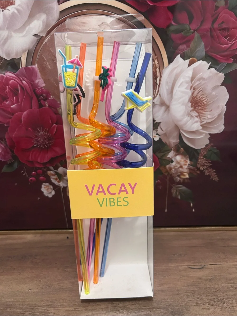 Vacay Vibes Colorful Swirl Drink Straws with Charms